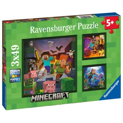 Ravensburger Minecraft Pussel 3x49 bitar - Minecraft -  Leksaksaffären