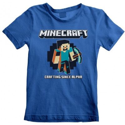 Minecraft - gaming T-shirt - Crafting Since Alpha - 104 140 - för barn - blå